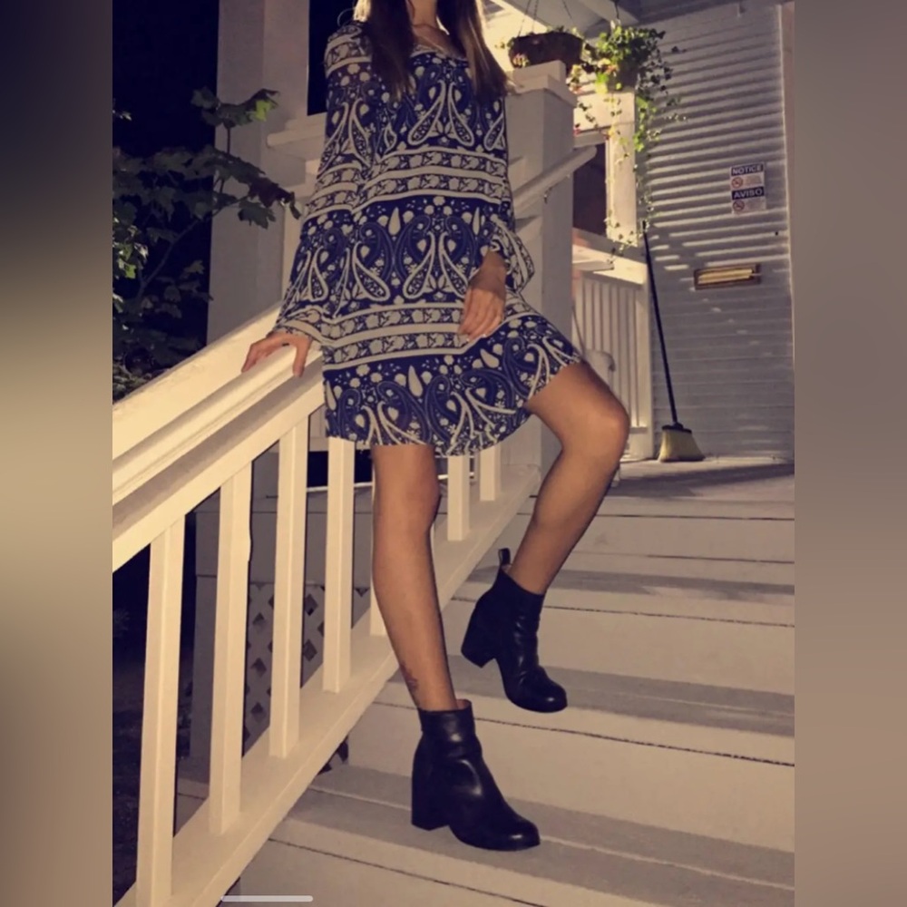 Navy and White Paisley Dress